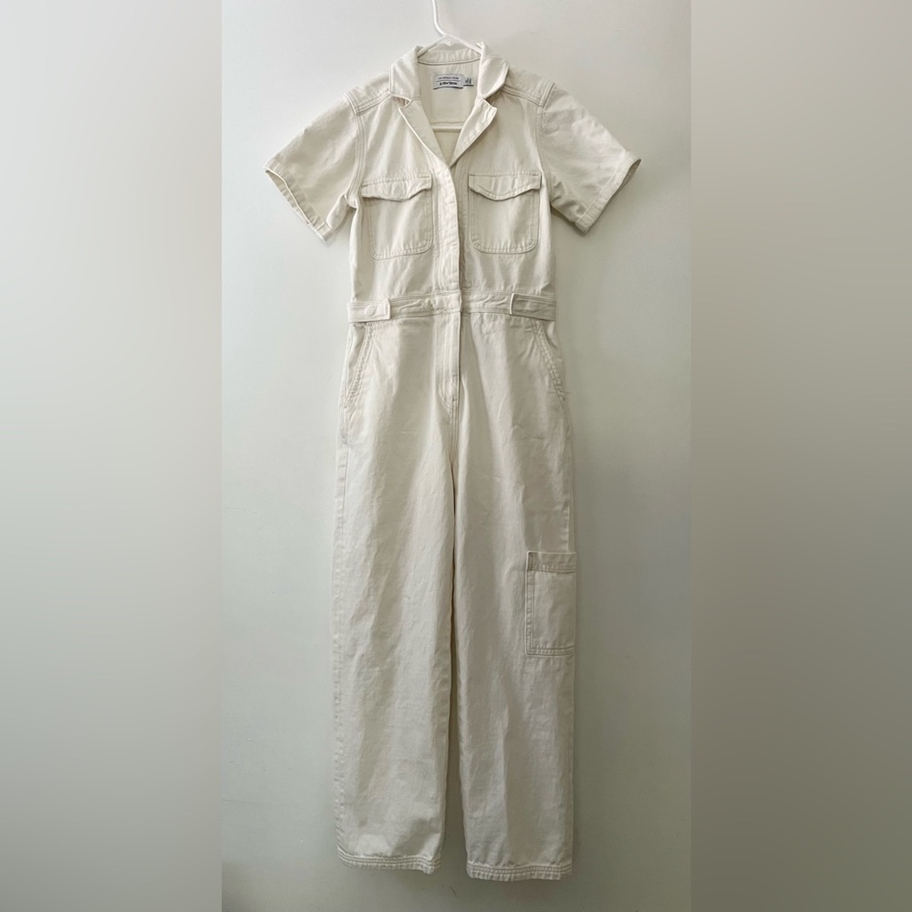 & Other Stories Off-White Denim Workwear Jumpsuit Coveralls 2 34